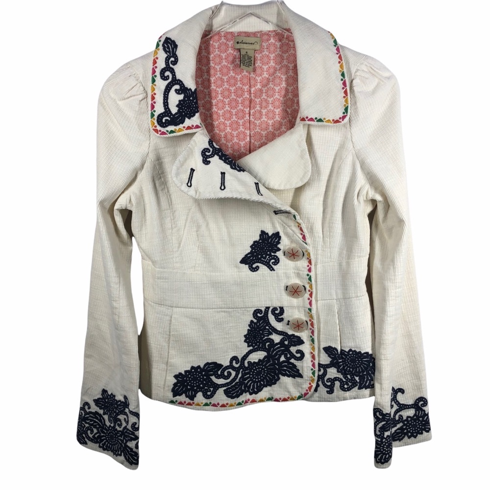 Elevenses | Cream Corduroy Embroidered Blazer Sz 6